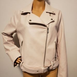 Pink faux leather moto jacket